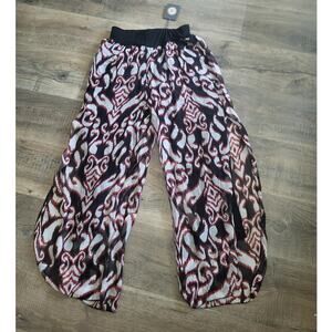 M Made in Italy Red Black Lightweight Layered Boho Pants L NEW Silk blend